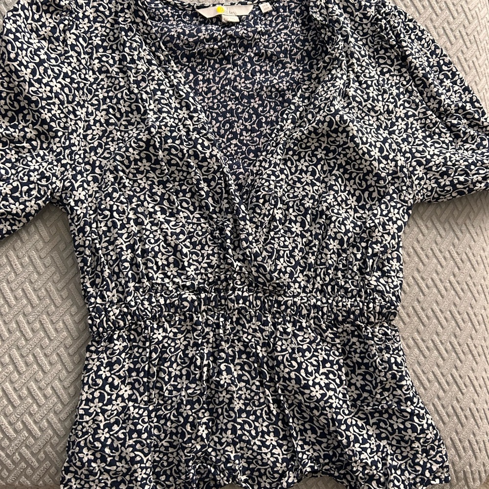 Boden Navy and White Patterned Blouse